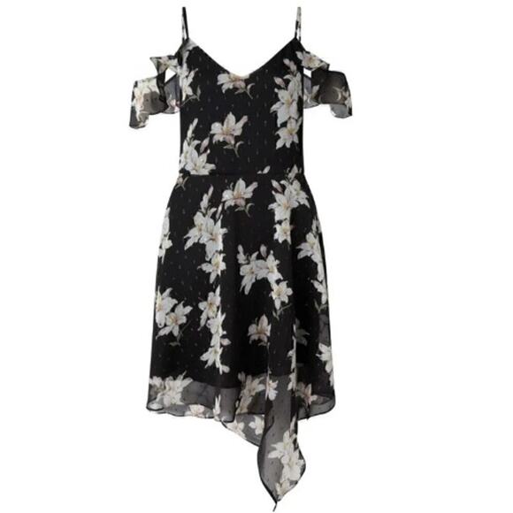 Miss Selfridge Dresses & Skirts - Miss Selfridge Chiffon Floral Print Ruffled Asymmetric Dress Black Womens Size 4